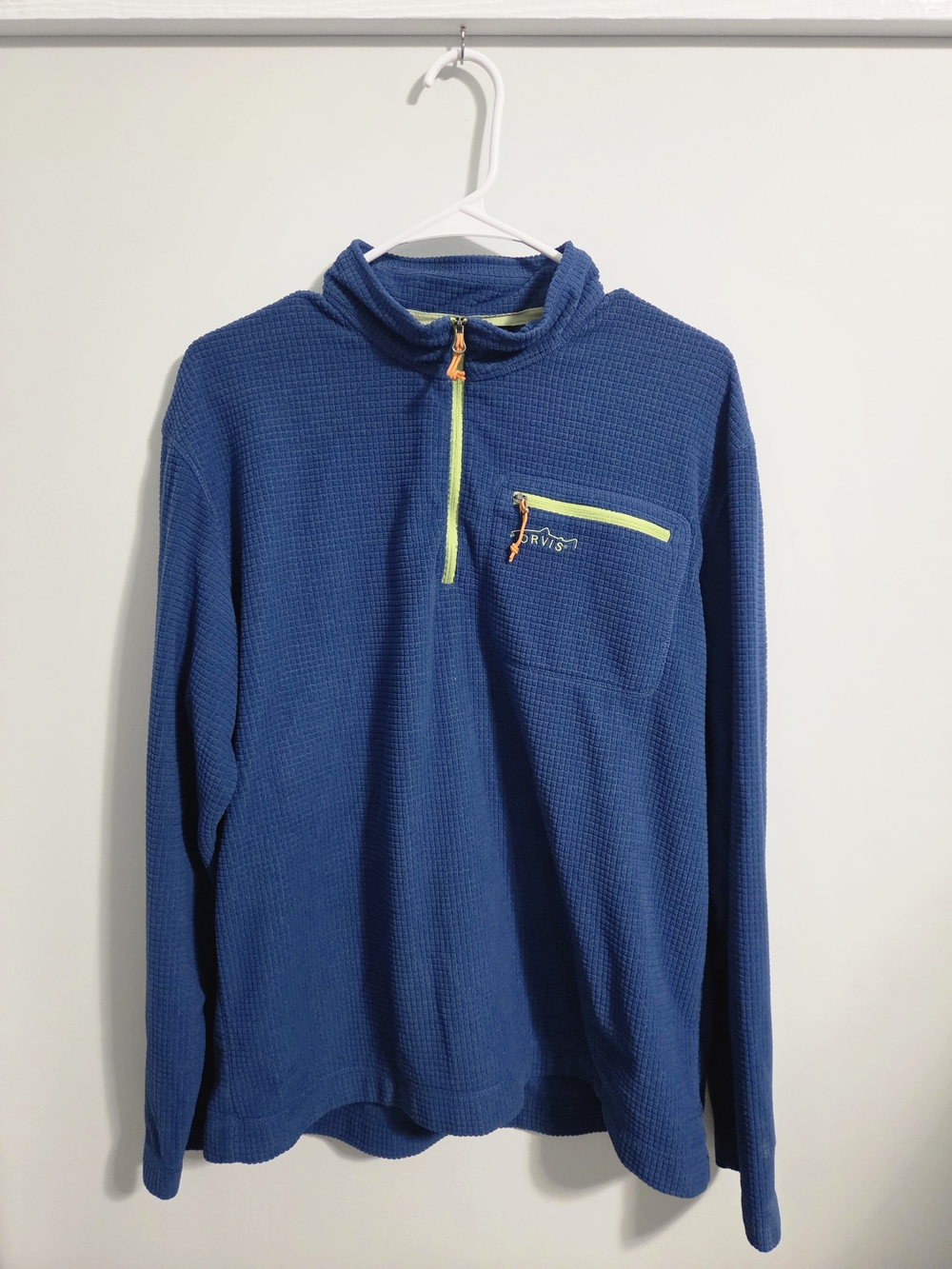 Orvis Men's Navy Blue Waffle-Knit Half-Zip with Lime Accent